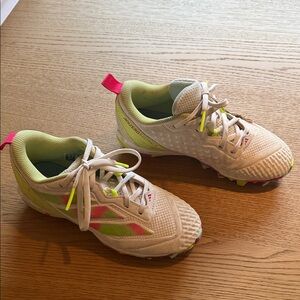 Girls Adidas, cleats - White Green and Pink  3.5